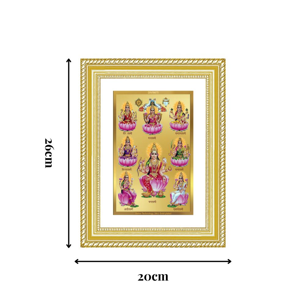 Diviniti 24K Gold Plated Ashtalakshmi Divine Wall Frame for Home Mandir & Office Decor | Luxury Spiritual Gift