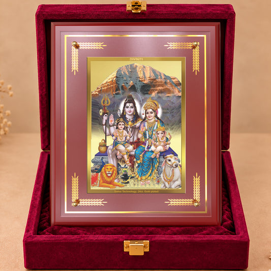 24K Gold-Plated Shiva Parivar MDF Frame | Premium Gift Box | 27x35 CM