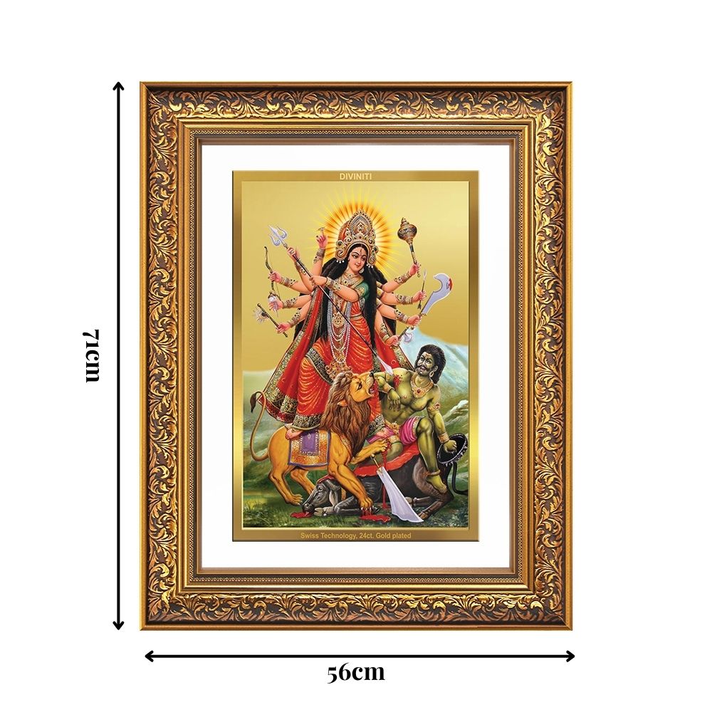 Diviniti 24K Gold Plated Durga - Mahishasura Mardini (Classic) Divine Wall Frame for Home Mandir & Office Decor | Luxury Spiritual Gift