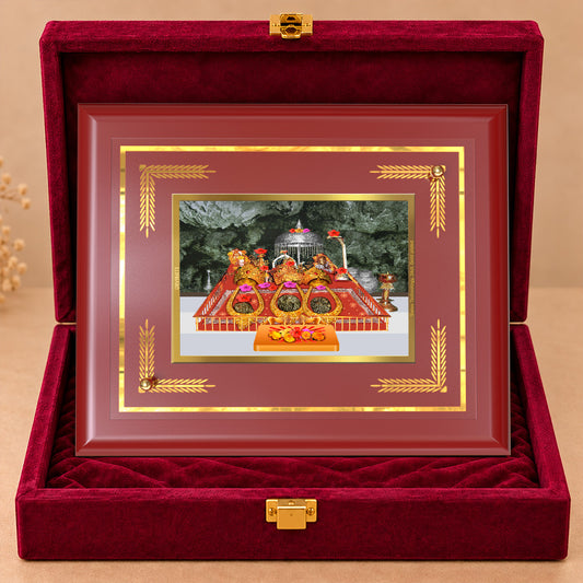 24K Gold-Plated Vaishno Devi Mata Darbar MDF Frame | Premium Gift Box | 22 X 18 CM