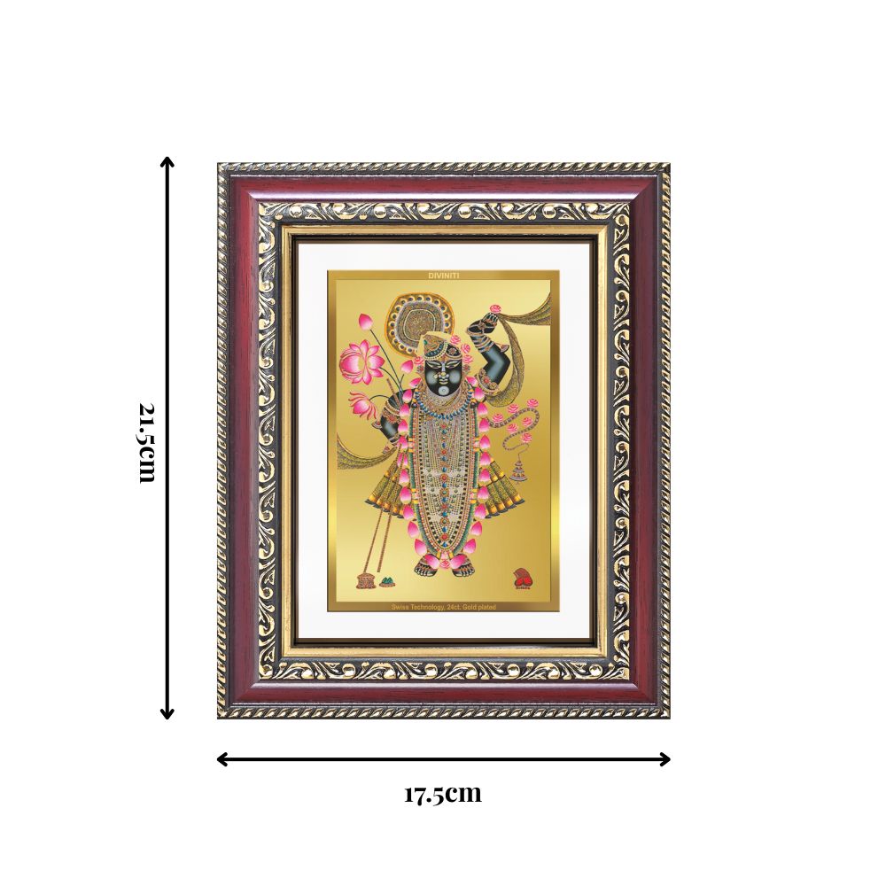 Diviniti 24K Gold Plated Shrinath Ji (Classic) Divine Wall and Table Top Frame for Home Mandir & Office Decor | Luxury Spiritual Gift