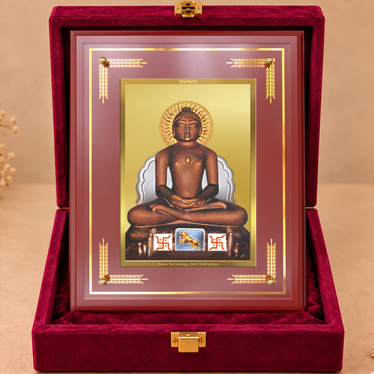 24K Gold-Plated Mahavir Swami MDF Frame | Premium Gift Box | 27x35 CM