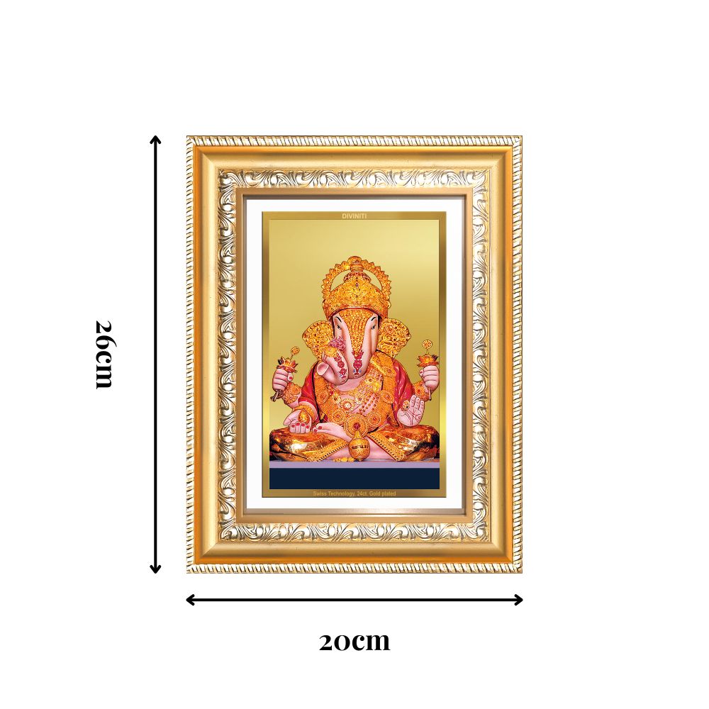 Diviniti 24K Gold Plated Dagadu Ganesha (Classic) Divine Wall Frame for Home Mandir & Office Decor | Luxury Spiritual Gift