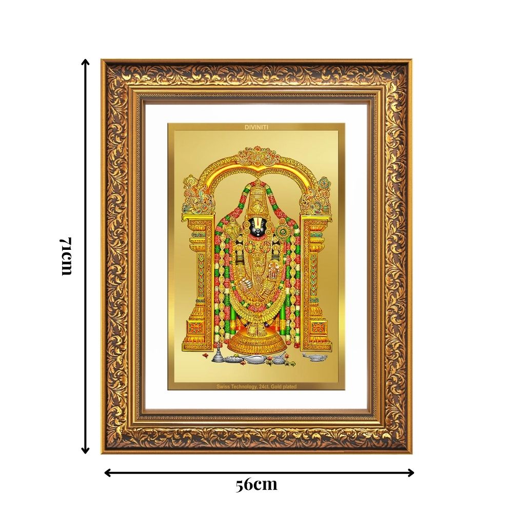 Diviniti 24K Gold Plated Tirupati Balaji Divine Wall Frame for Home Mandir & Office Decor | Luxury Spiritual Gift