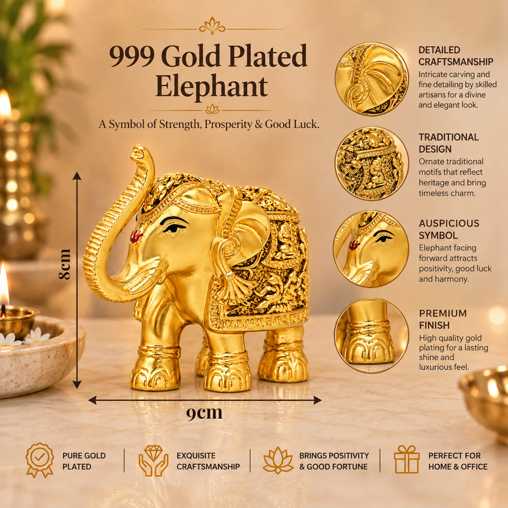 999 Gold-Plated Elephant Pair | Premium Gift Box | 8x9 CM