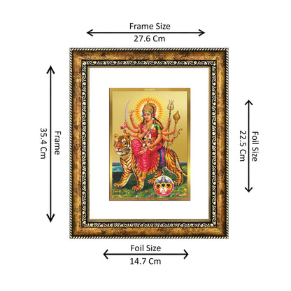DIVINITI 24K Gold Plated Foil Durga Wall Photo Frame for Home Decor, Wall Hanging, Table Top, Puja Room & Gift DG113S3 (27.6X35.4 CM)