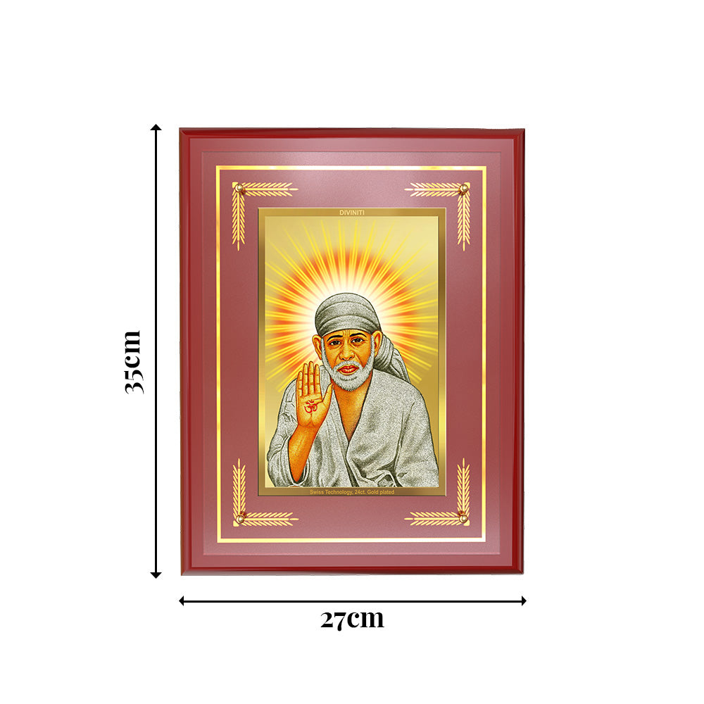 Diviniti Shirdi Sai Baba Blessing Pose Wall Photo Frame in 24K Gold Plated Foil | Faith, Protection & Divine Grace