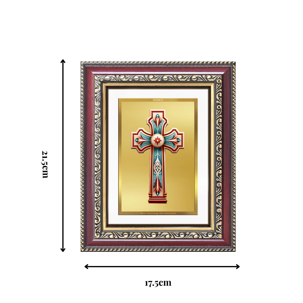 Diviniti 24K Gold Plated Holy Cross (Classic) Divine Wall and Table Top Frame for Home Mandir & Office Decor | Luxury Spiritual Gift
