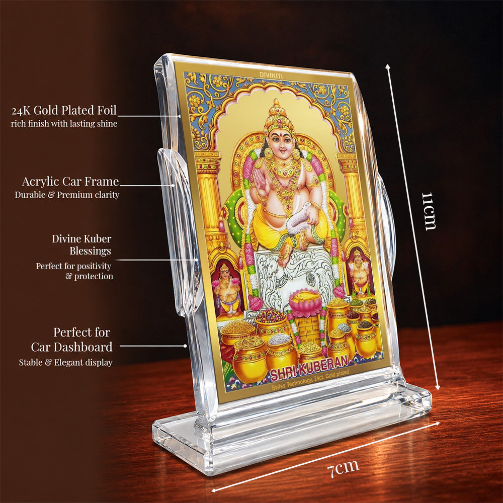 24K Gold-Plated Lord Kuber Acrylic Car Dashboard Frame | 11x7 CM