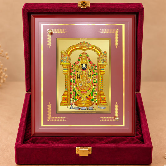 24K Gold-Plated Tirupati Balaji MDF Frame | Premium Gift Box | 22 X 18 CM