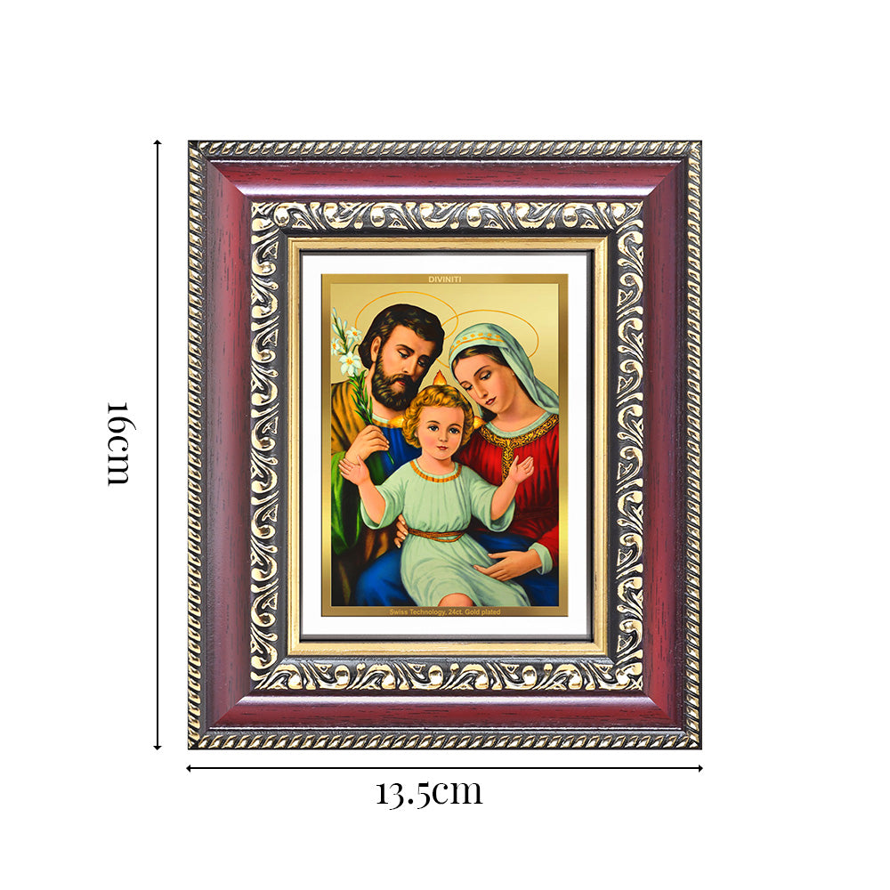 Diviniti 24K Gold Plated Holy Family (Classic) Divine Table Top Frame for Home Mandir & Office Decor | Luxury Spiritual Gift