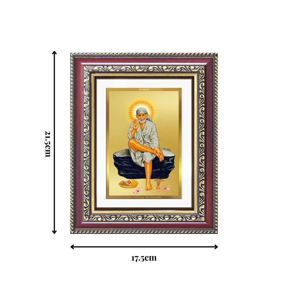 Diviniti 24K Gold Plated Sai Baba (Classic) Divine Wall and Table Top Frame for Home Mandir & Office Decor | Luxury Spiritual Gift
