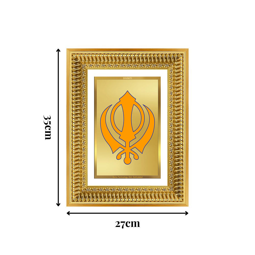Diviniti 24K Gold Plated Khanda Sahib (Classic) Divine Wall Frame for Home Mandir & Office Decor | Luxury Spiritual Gift