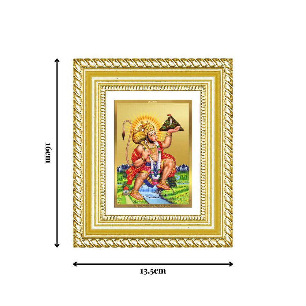 Diviniti 24K Gold Plated Hanuman With Mountain Divine Table Top Frame for Home Mandir & Office Decor | Luxury Spiritual Gift