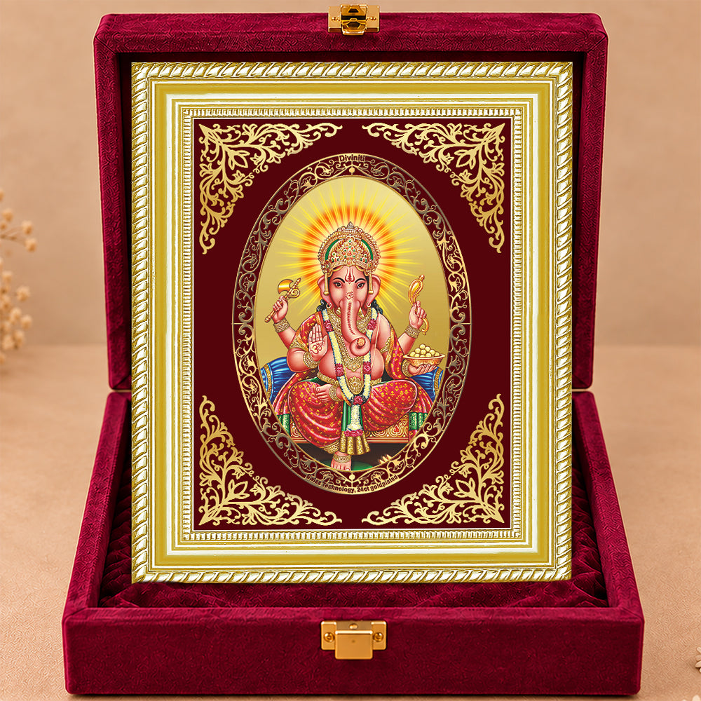 24K Gold-Plated Lord Ganesha Frame | Premium Gift Box | 35x27 CM