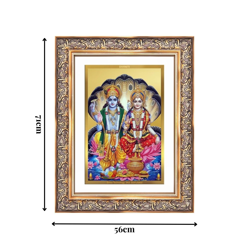 Diviniti 24K Gold Plated Vishnu Lakshmi (Classic) Divine Wall Frame for Home Mandir & Office Decor | Luxury Spiritual Gift