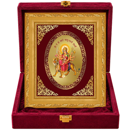 24K Gold-Plated Durga Mata Mantra Frame | Premium Gift Box | 21.5x17.5 CM