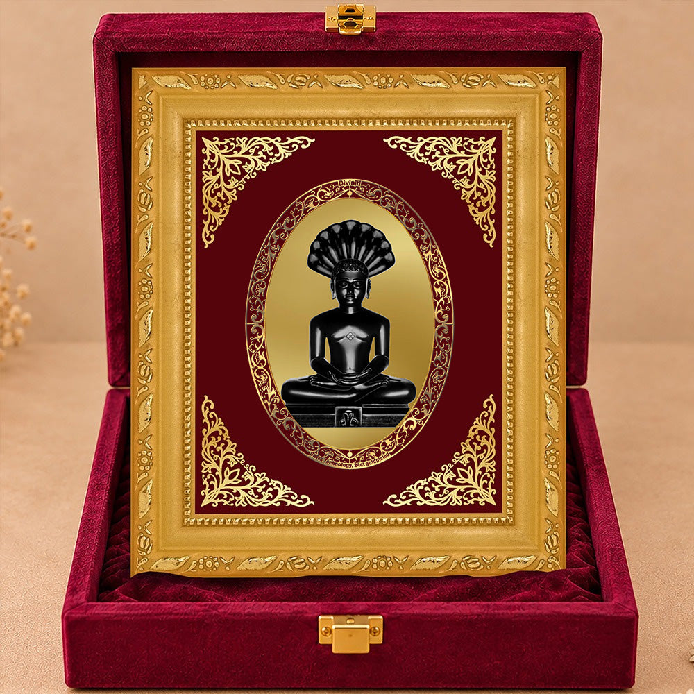 24K Gold-Plated Parshwanath Ji BG Frame | Premium Gift Box | 16 X 13.5 CM