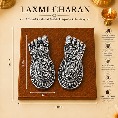 999 Silver-Plated Antique Lakshmi Charan Paduka | Premium Gift Box | 7x3 CM