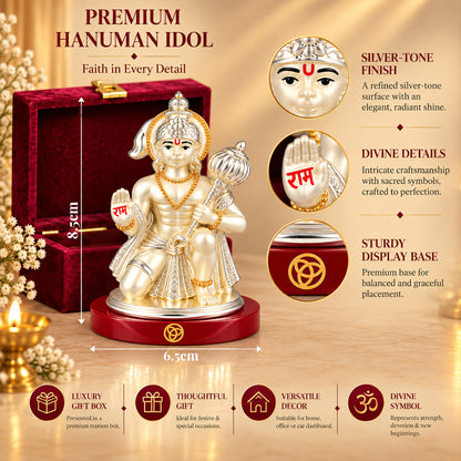 DIVINITI 999 Silver-Plated Hanuman Idol | Car & Home Decor | Gift Box | 8.5x6.5 CM