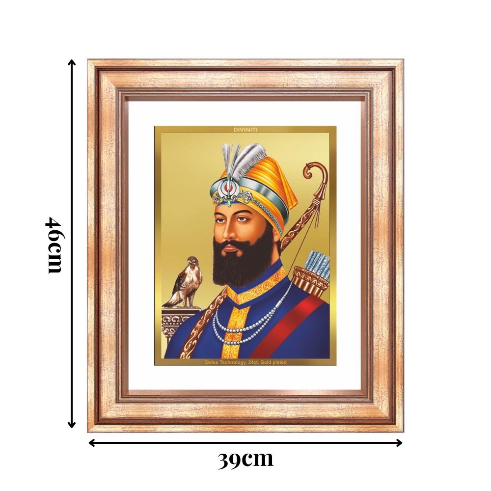 Diviniti 24K Gold Plated Guru Gobind Singh Ji (Classic) Sacred Sikh Wall Frame for Home Decor & Office Ambiance | Premium Spiritual Gift