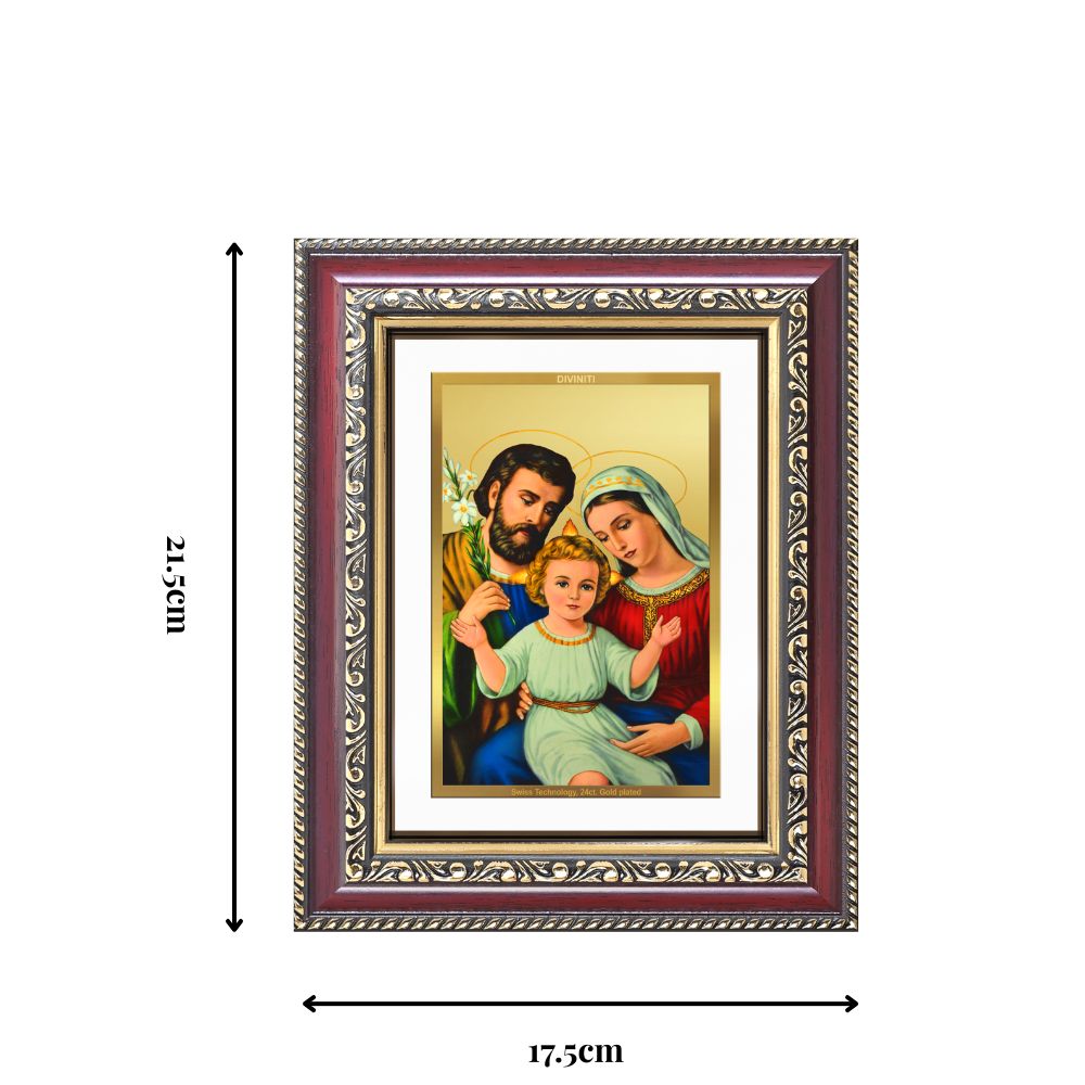 Diviniti 24K Gold Plated Holy Family (Classic) Divine Wall and Table Top Frame for Home Mandir & Office Decor | Luxury Spiritual Gift
