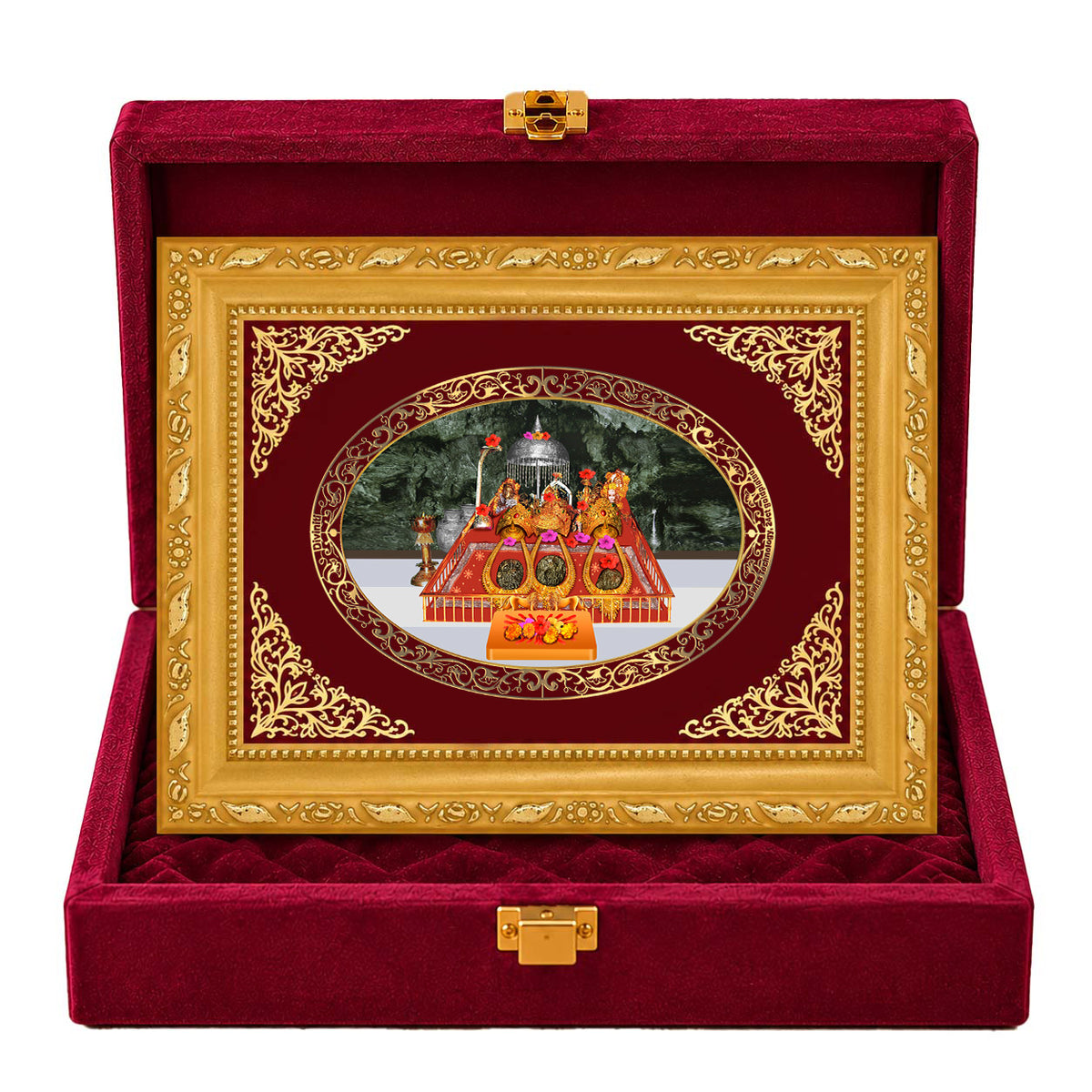 24K Gold-Plated Vaishno Devi Darbar Frame | Premium Gift Box | 21.5x17.5 CM