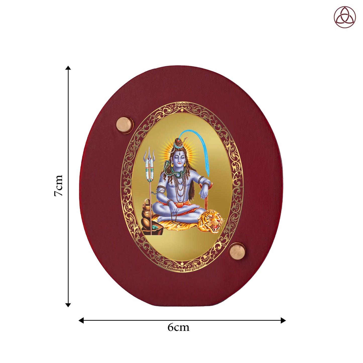 Lord Shiva Car Dashboard & Tabletop Photo Frame, 24K gold-plated, 7x6 cm, intricate design.