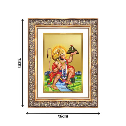 Diviniti 24K Gold Plated Hanuman With Mountain (Classic) Divine Wall Frame for Home Mandir & Office Decor | Luxury Spiritual Gift