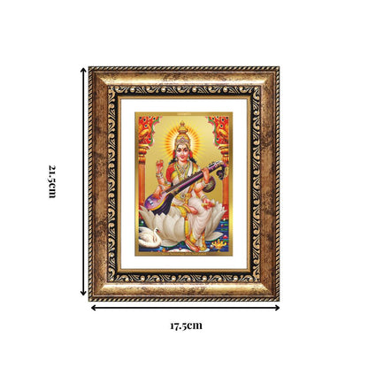 Diviniti 24K Gold Plated Saraswati Mata (Classic) Divine Wall and Table Top Frame for Home Mandir & Office Decor | Luxury Spiritual Gift