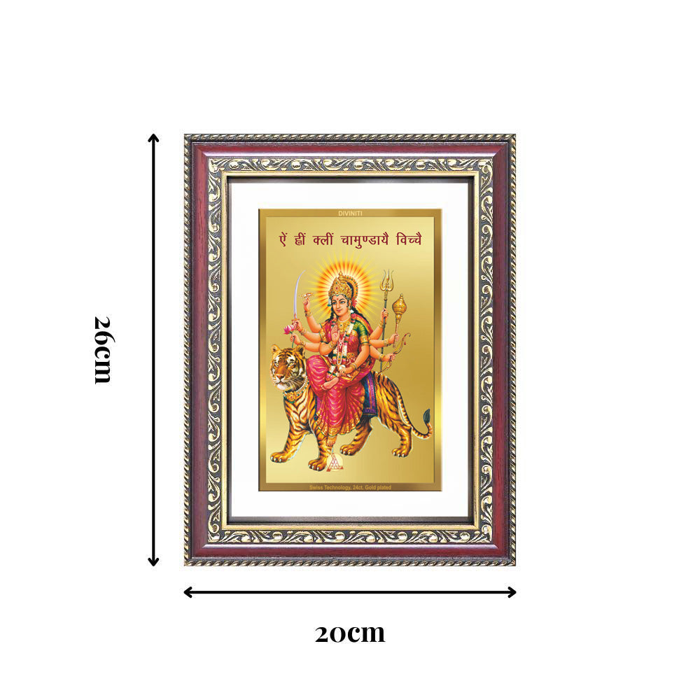 Diviniti 24K Gold Plated Durga With Mantra (Classic) Divine Wall Frame for Home Mandir & Office Decor | Luxury Spiritual Gift