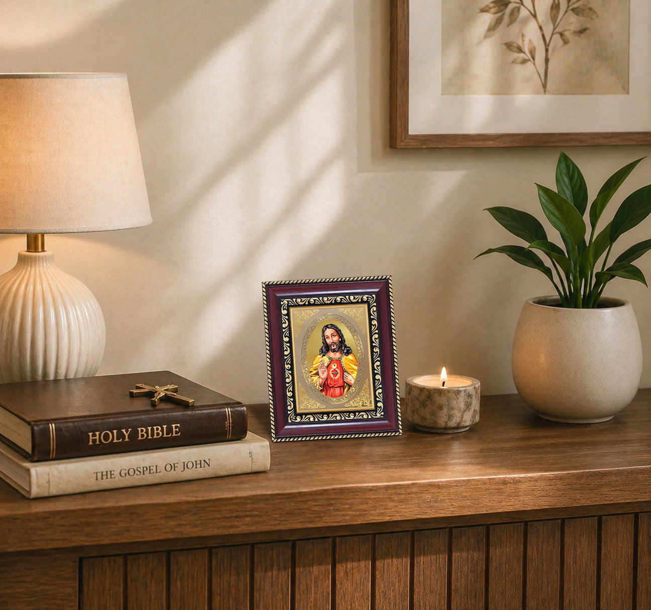 Jesus Christ Divine Christian Sacred Faith & Redemption Royal Tabletop Frame in 24K Gold Plated Foil