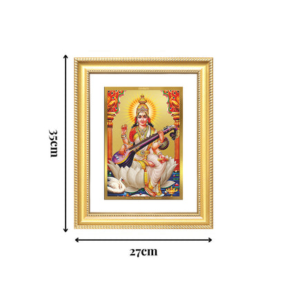 Diviniti 24K Gold Plated Saraswati Mata (Classic) Divine Wall Frame for Home Mandir & Office Decor | Luxury Spiritual Gift