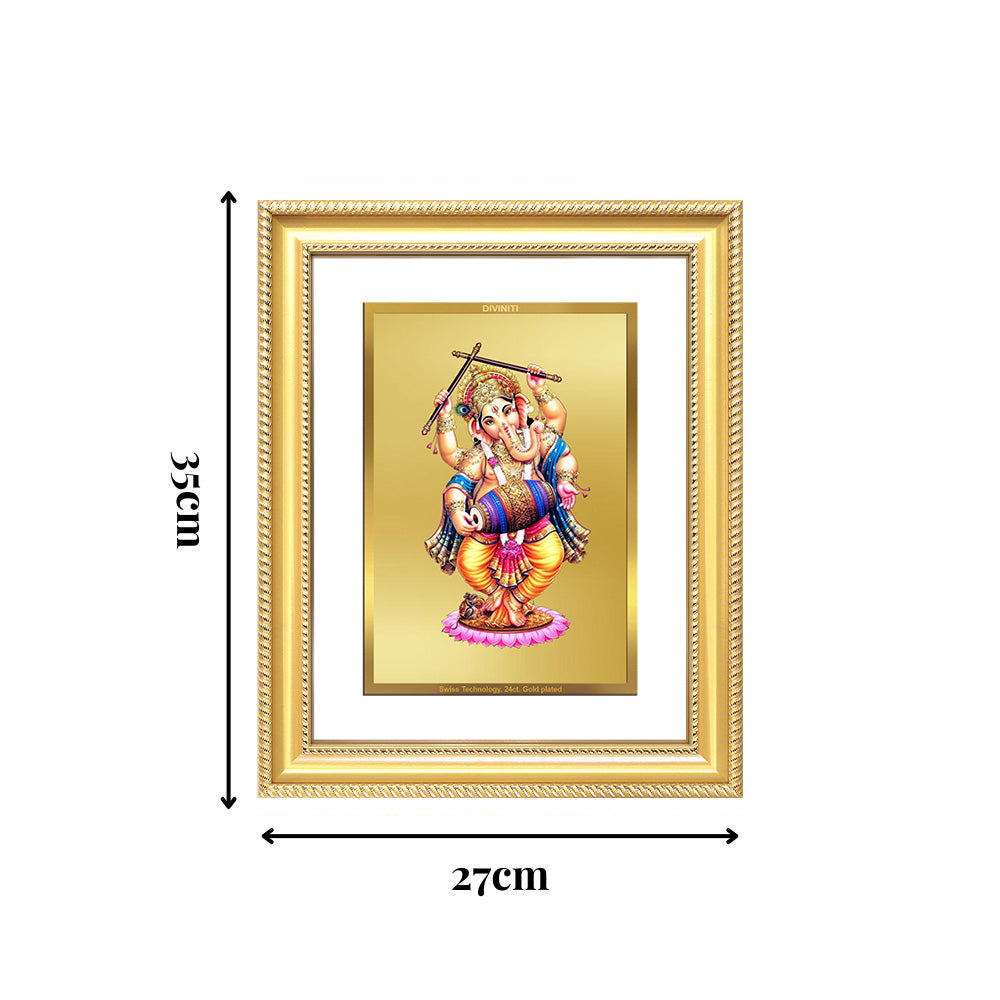 Diviniti 24K Gold Plated Dancing Ganesha (Classic) Divine Wall Frame for Home Mandir & Office Decor | Luxury Spiritual Gift