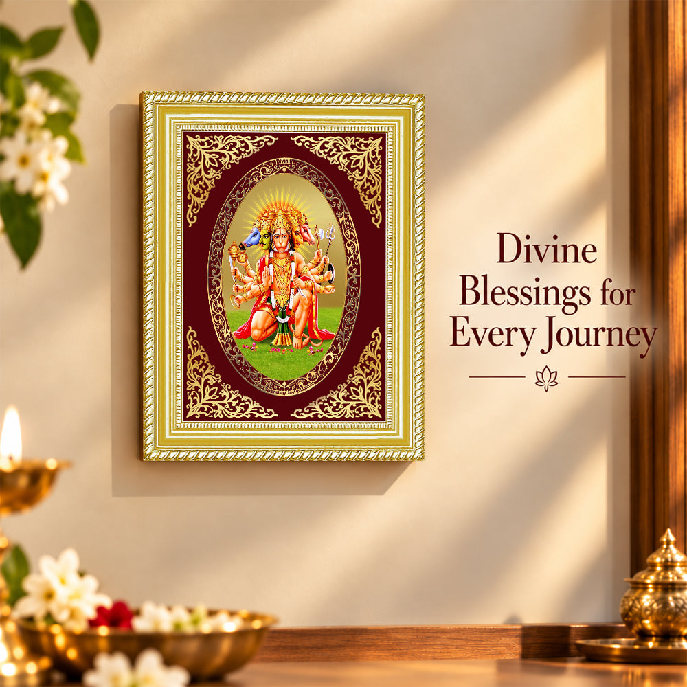 24K Gold-Plated Panchmukhi Hanuman Frame | Premium Gift Box | 26x20 CM