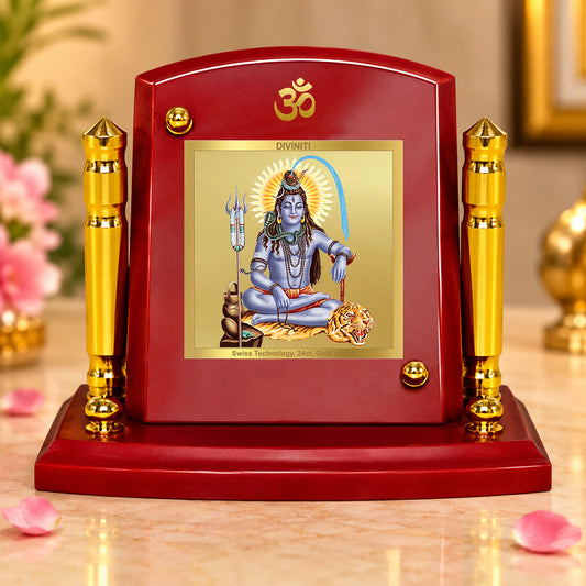 24K Gold-Plated Lord Shiva MDF Car Dashboard Frame | 7.5x9 CM