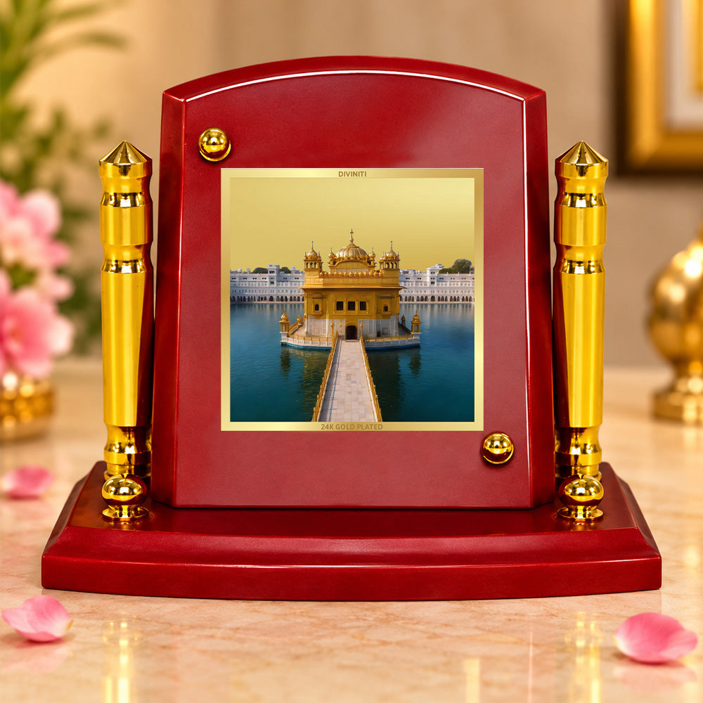 24K Gold-Plated Golden Temple MDF Car Dashboard Frame | 7.5x9 CM