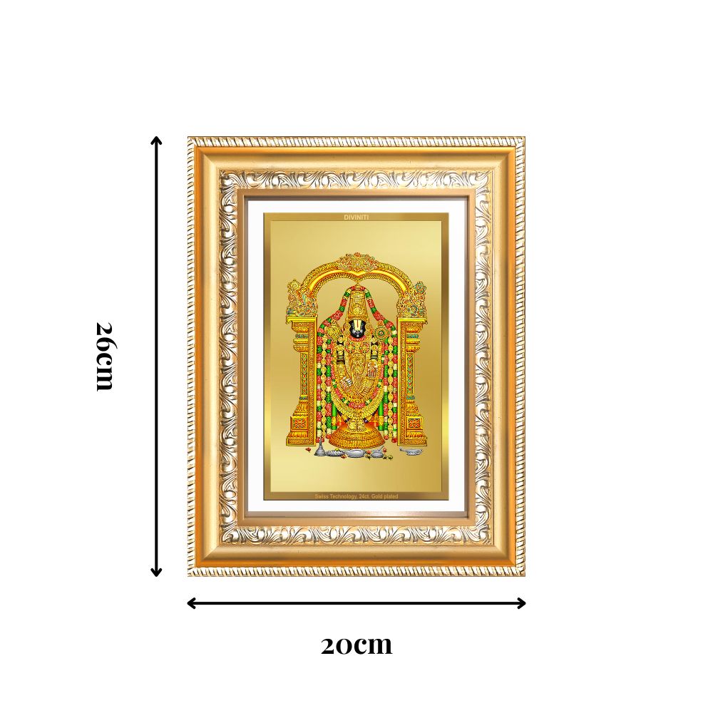Diviniti 24K Gold Plated Tirupati Balaji Divine Wall Frame for Home Mandir & Office Decor | Luxury Spiritual Gift