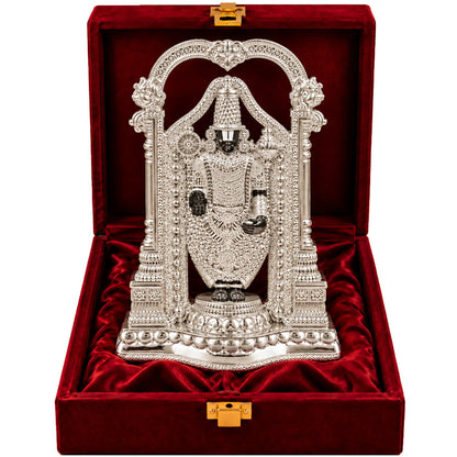 999 Silver-Plated Lord Tirupati Balaji Idol | Premium Gift Box | 20x13 CM