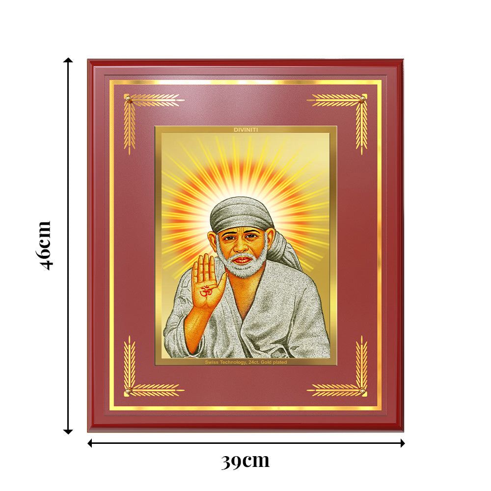 Shirdi Sai Baba Blessing Pose Wall Photo Frame in 24K Gold Plated Foil | Faith, Protection & Divine Grace