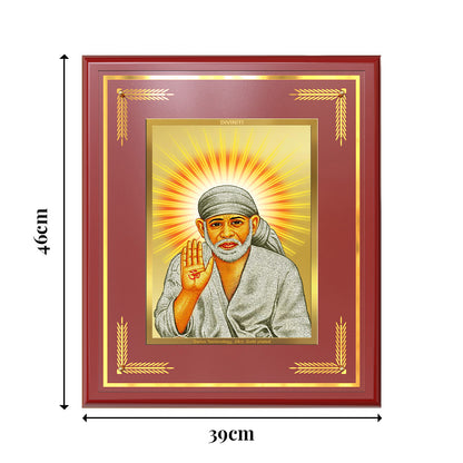 Shirdi Sai Baba Blessing Pose Wall Photo Frame in 24K Gold Plated Foil | Faith, Protection & Divine Grace