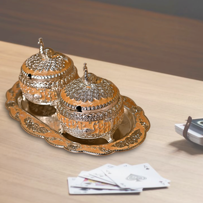 Diviniti Vintage Silver Plated Sugar Bowl with Serving Tray Dry Fruit Peacock Container Jar Set Traditional Parties & Dining Collection for Luxury Home Decor, Tabletop & Gift
