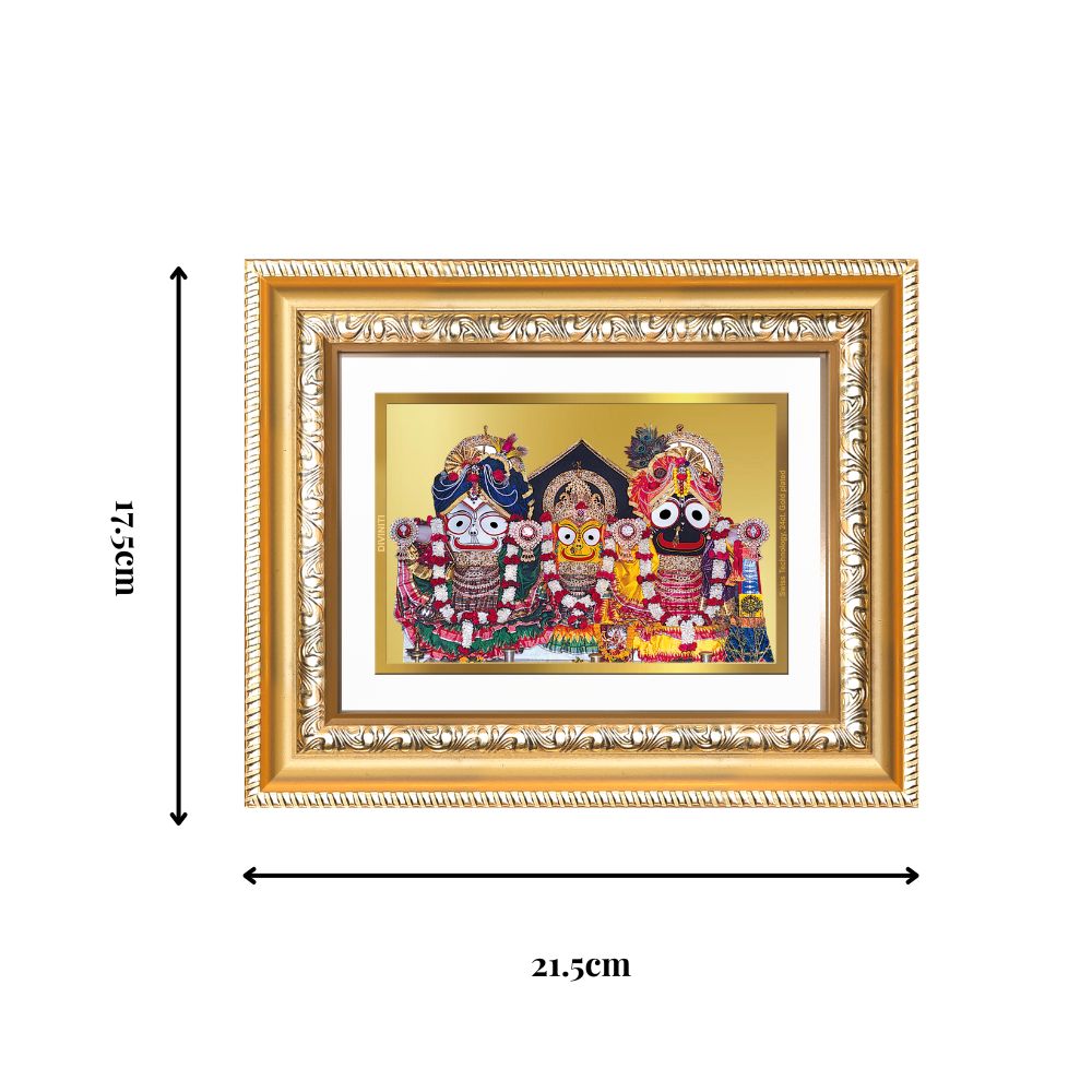 Diviniti 24K Gold Plated Jagannath Subhadra Balabhadra (Classic) Divine Wall and Table Top Frame for Home Mandir & Office Decor | Luxury Spiritual Gift