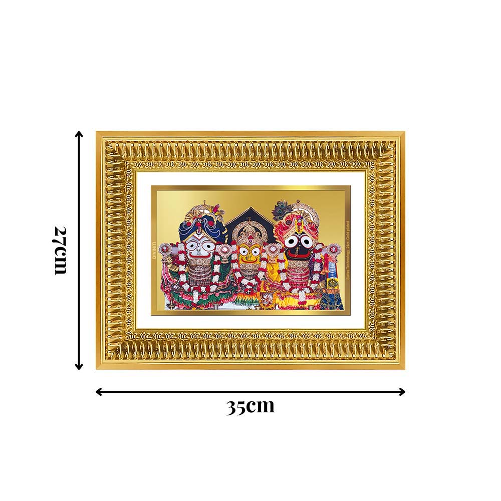 Diviniti 24K Gold Plated Jagannath Subhadra Balabhadra (Classic) Divine Wall Frame for Home Mandir & Office Decor | Luxury Spiritual Gift