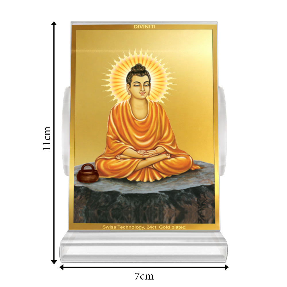 Buddha | Divine Meditation Car Dashboard & Tabletop Photo Frame in 24K Gold Plated Foil
