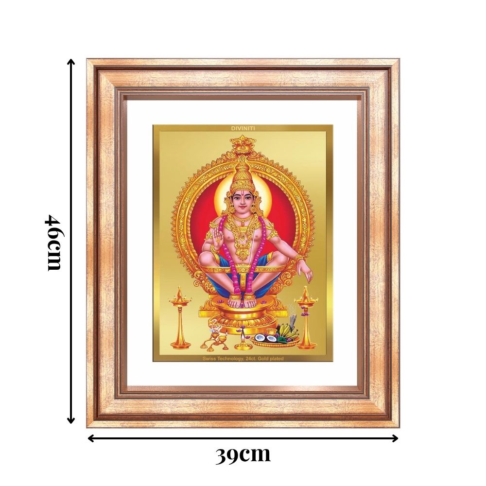 Diviniti 24K Gold Plated Ayyappan Divine Wall Frame for Home Mandir & Office Decor | Luxury Spiritual Gift