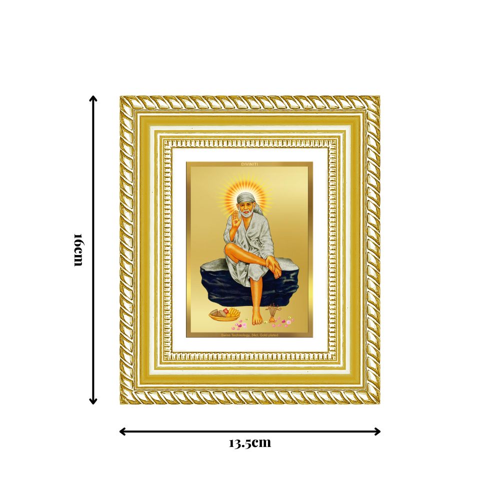 Diviniti 24K Gold Plated Sai Baba Divine Table Top Frame for Home Mandir & Office Decor | Luxury Spiritual Gift