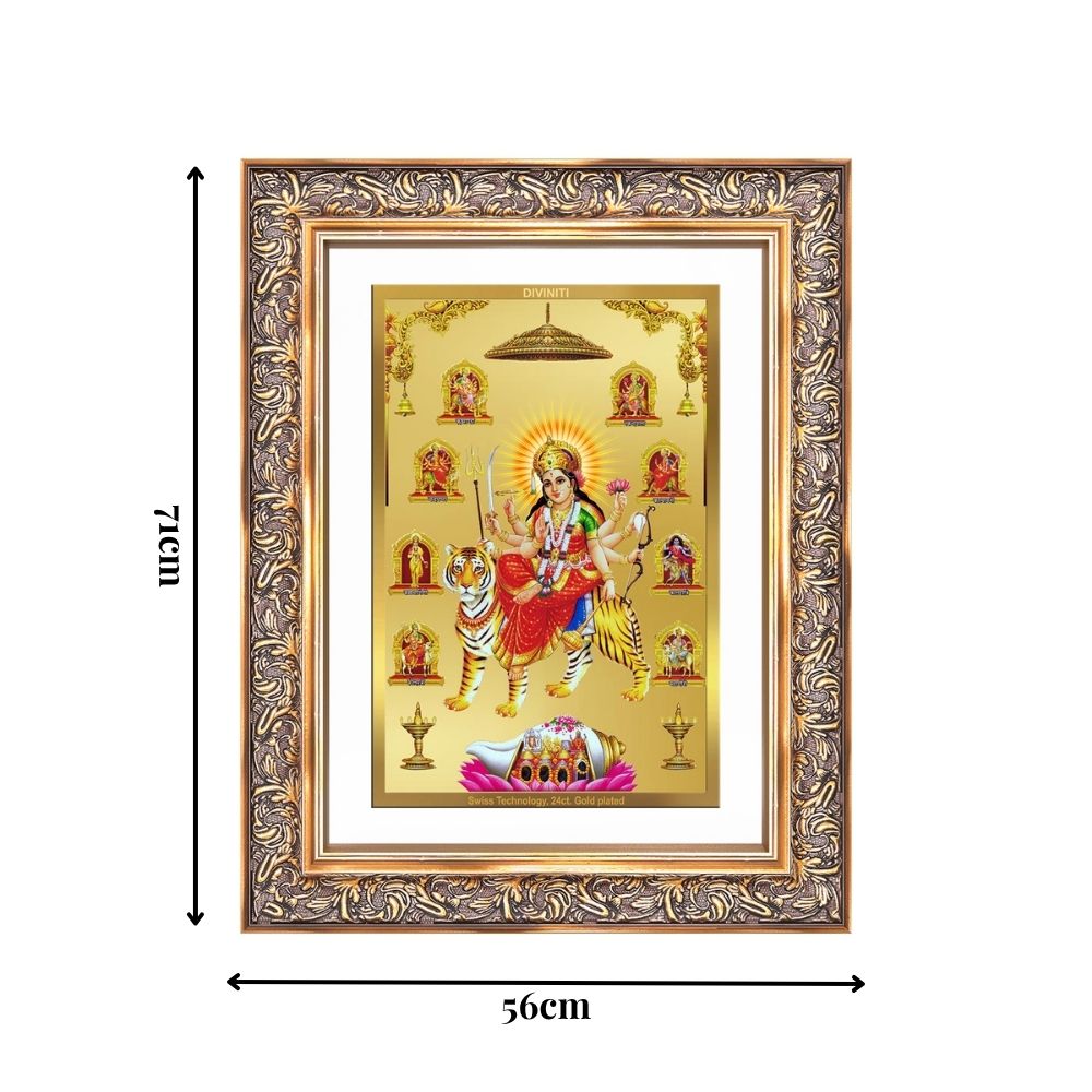 Diviniti 24K Gold Plated Nav Durga (Classic) Divine Wall Frame for Home Mandir & Office Decor | Luxury Spiritual Gift