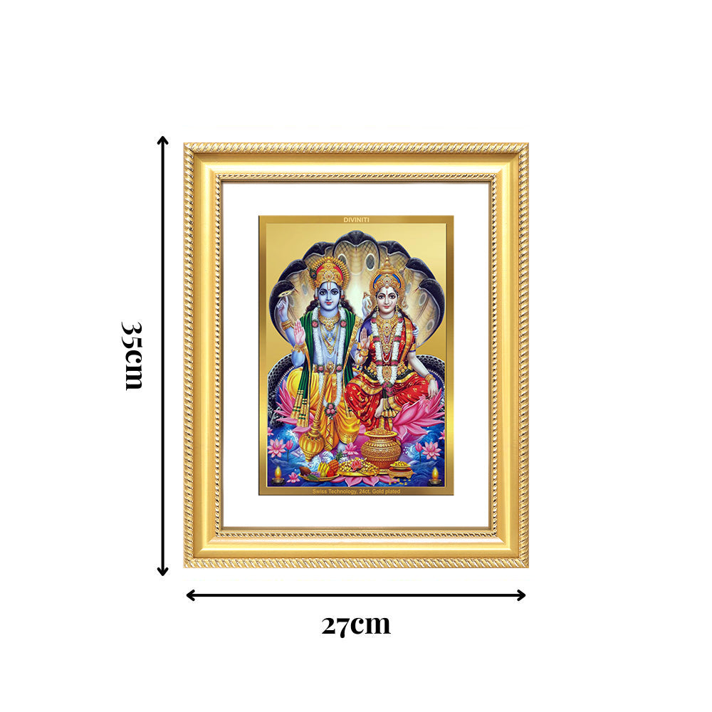 Diviniti 24K Gold Plated Vishnu Lakshmi (Classic) Divine Wall Frame for Home Mandir & Office Decor | Luxury Spiritual Gift
