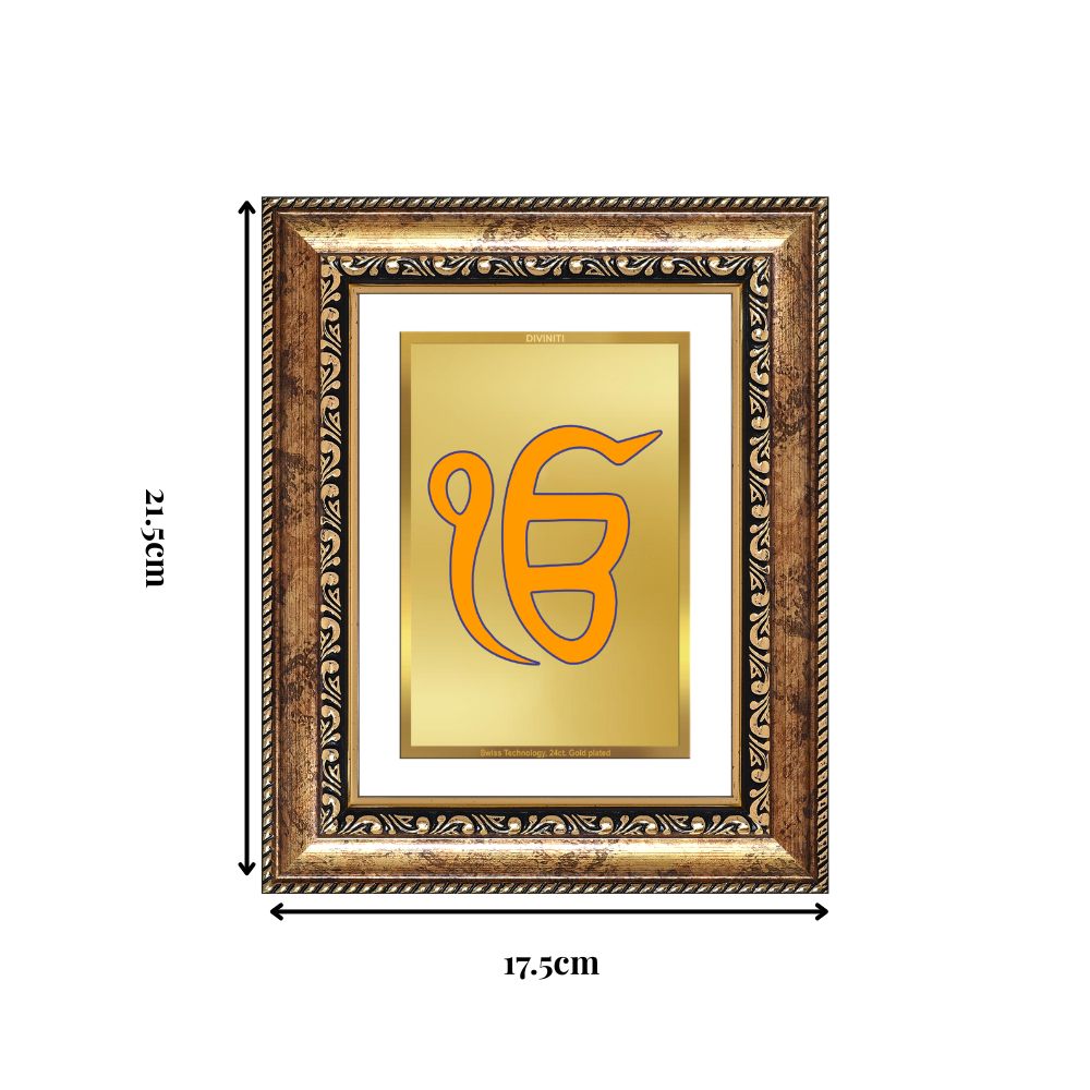 Diviniti 24K Gold Plated Ik Omkar (Classic) Divine Wall and Table Top Frame for Home Mandir & Office Decor | Luxury Spiritual Gift